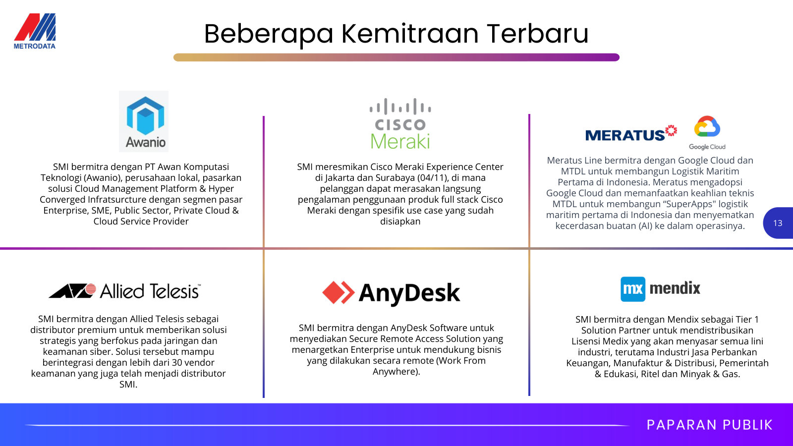 How the distribution business grows: recent principal wins (Google Cloud, Cisco Meraki, Mendix) added to the line card.